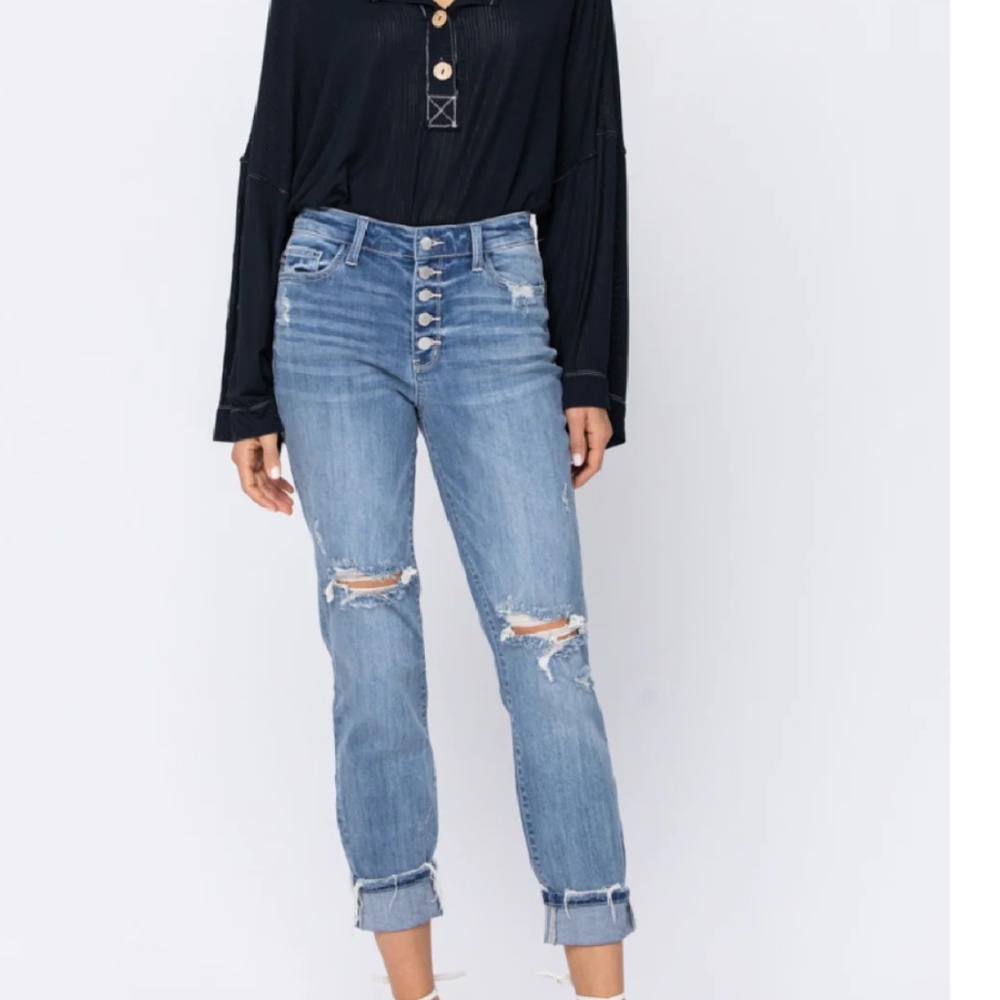 Judy Blue Distressed Glendale High Waist Button Fly Jeans - Size 16W